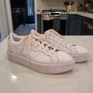 Adidas White Leather Platform Sneakers